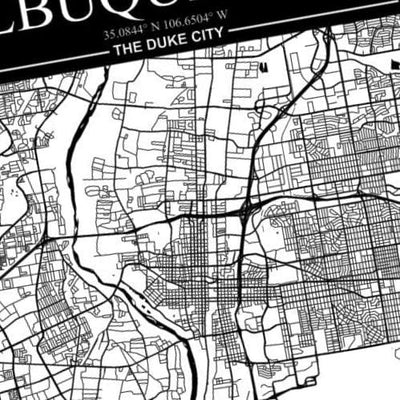 Albuquerque New Mexico City Map detail view, ready for laser cutting and CNC routing
