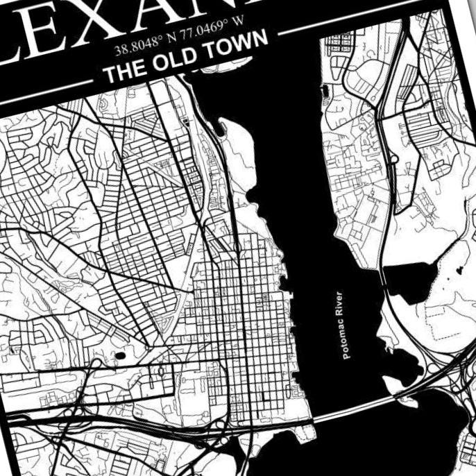 Alexandria Virginia City Map detail view, ready for laser cutting and CNC routing