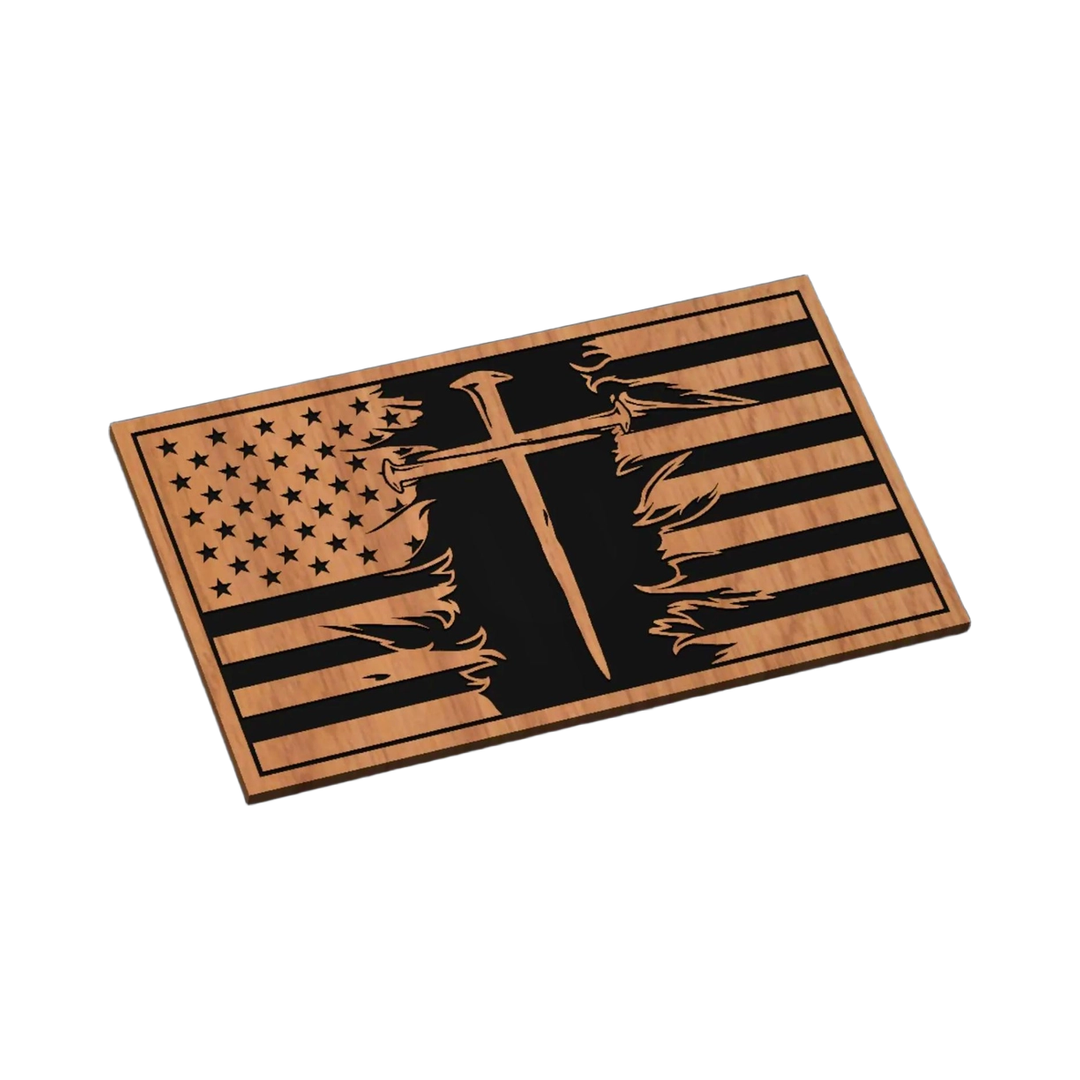American Flag Nail Cross SVG file for laser cutting and CNC routing, LightBurn and Vectric ready