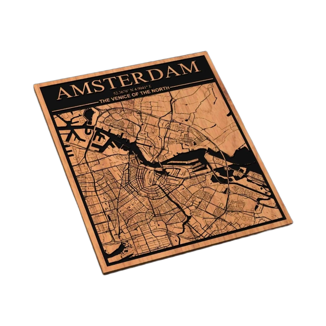 Amsterdam, Netherlands City Map SVG file for laser cutting and CNC routing, LightBurn and Vectric ready