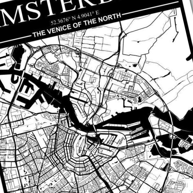 Amsterdam, Netherlands City Map detail view, ready for laser cutting and CNC routing