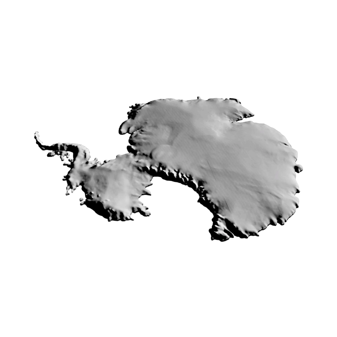 Antarctica Terrain Map detail view, ready for 3D printing and CNC routing