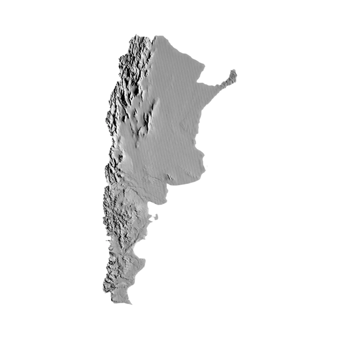 Argentina Terrain Map STL file for 3D printing and CNC routing, LightBurn and Vectric ready