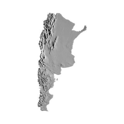Argentina Terrain Map STL file for 3D printing and CNC routing, LightBurn and Vectric ready