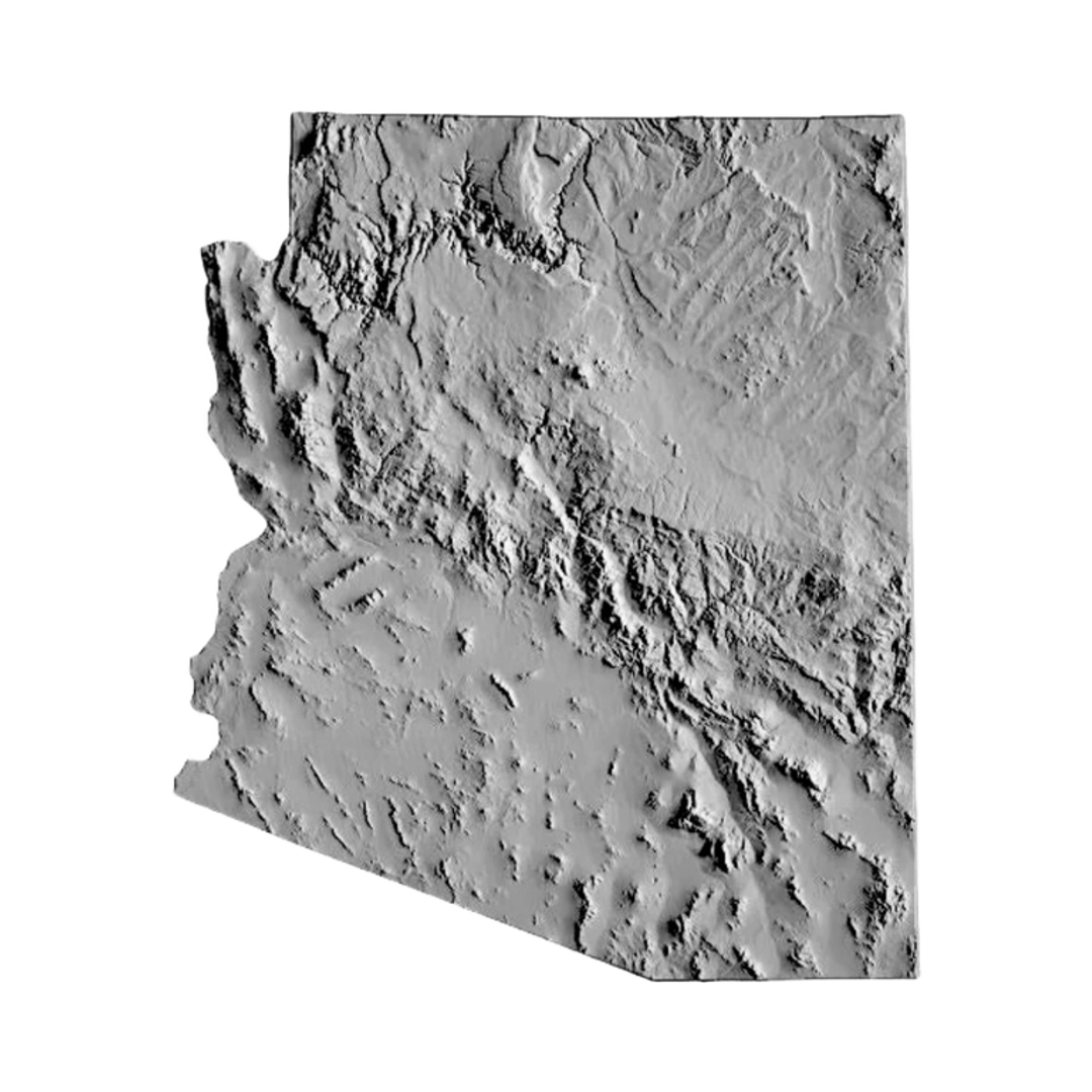 Arizona Terrain Map STL file for 3D printing and CNC routing, LightBurn and Vectric ready