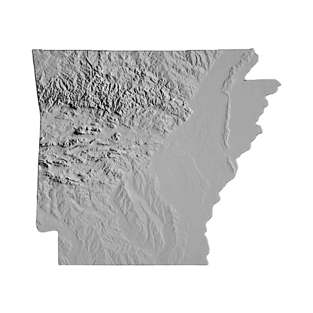Arkansas Terrain Map STL file for 3D printing and CNC routing, LightBurn and Vectric ready