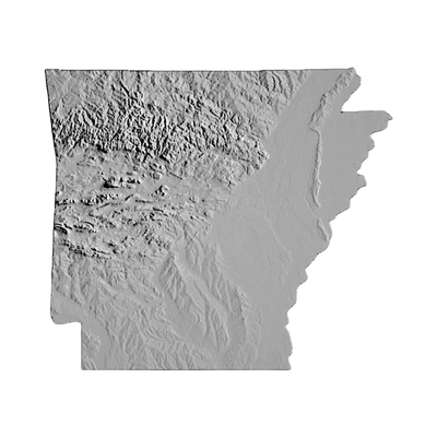 Arkansas Terrain Map STL file for 3D printing and CNC routing, LightBurn and Vectric ready