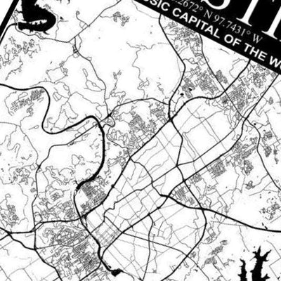 Austin, Texas City Map detail view, ready for laser cutting and CNC routing