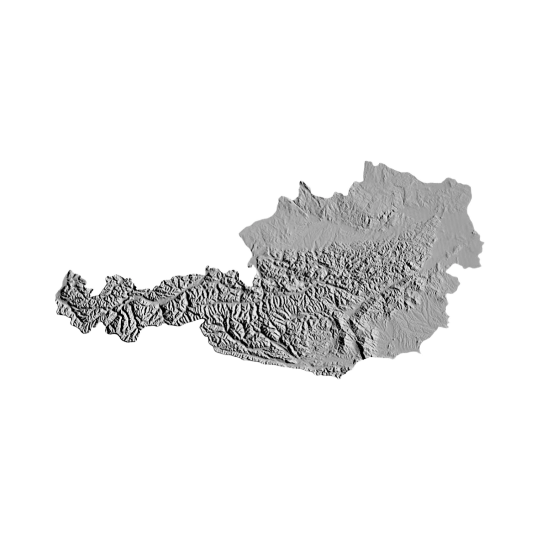 Austria Terrain Map STL file for 3D printing and CNC routing, LightBurn and Vectric ready