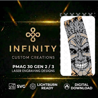 Aztec Skull MAG Digital Design SVG file for digital crafting, LightBurn and Vectric ready