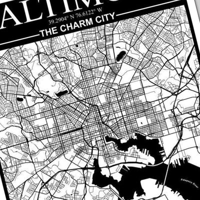 Baltimore Maryland City Map detail view, ready for laser cutting and CNC routing
