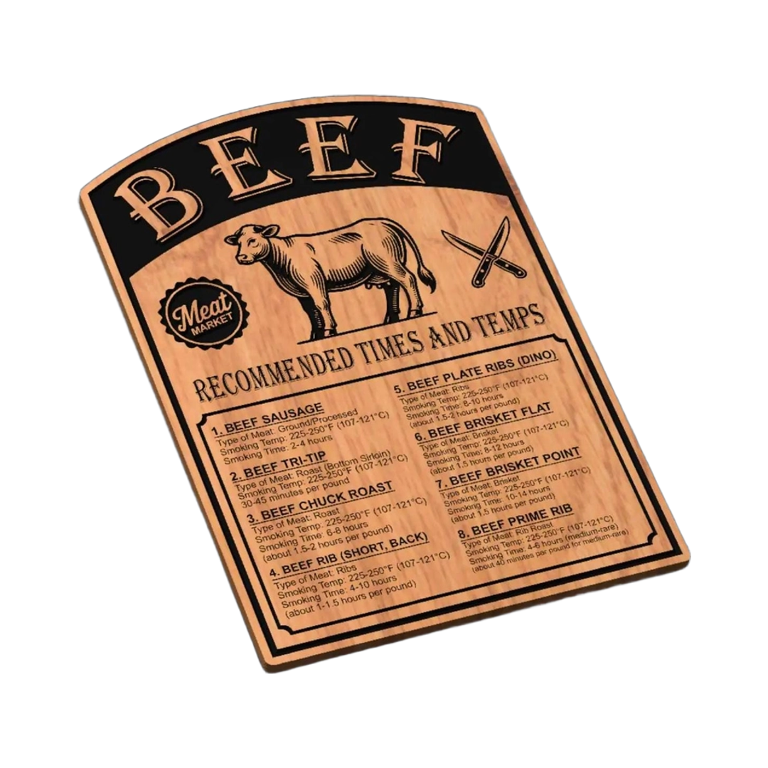 Beef Smoking Chart Design SVG file for laser cutting and CNC routing, LightBurn and Vectric ready