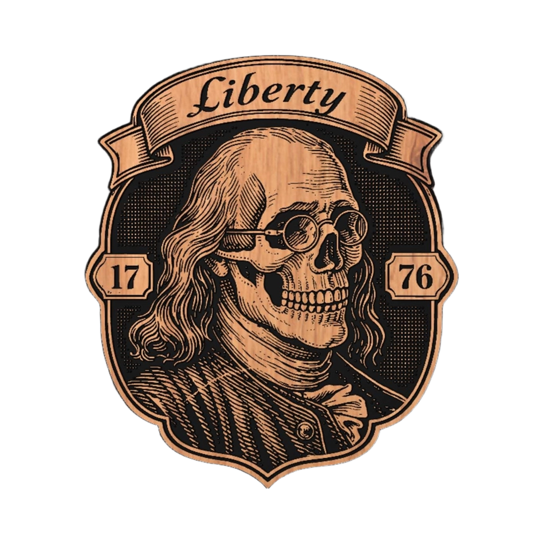 Ben Franklin Liberty Skull detail view, ready for digital crafting