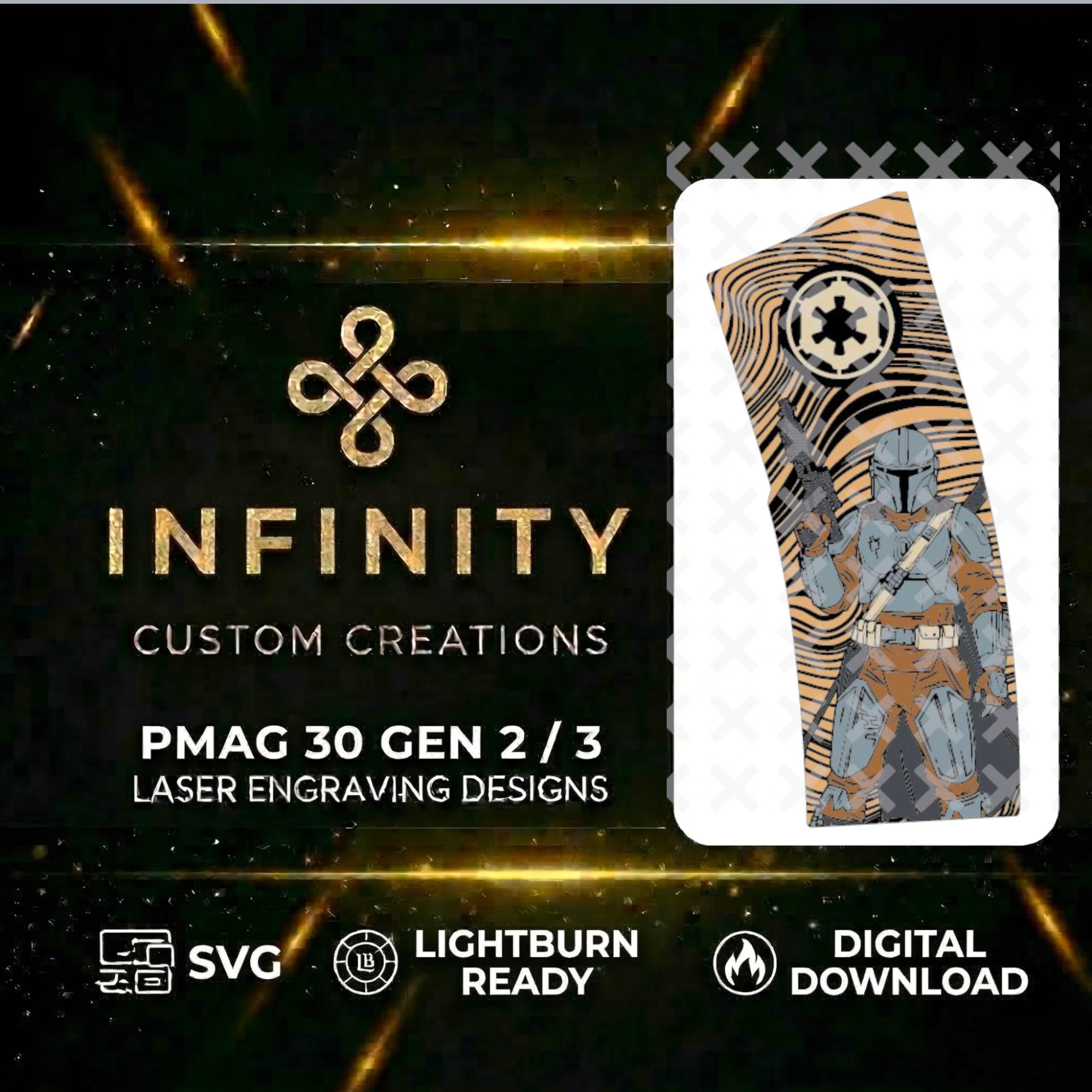 Bounty Hunter MAG Design SVG file for digital crafting, LightBurn and Vectric ready