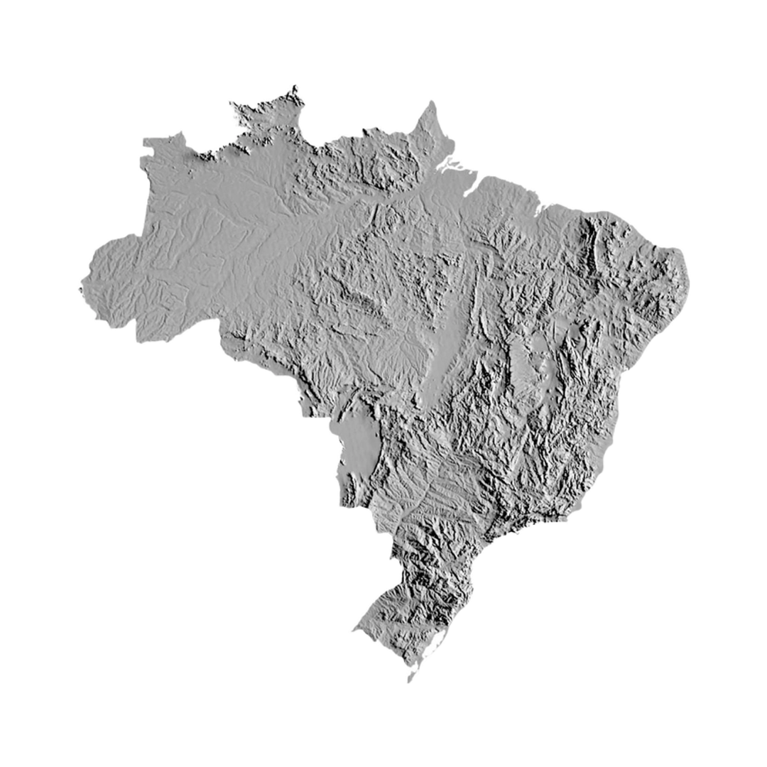 Brazil Terrain Map STL file for 3D printing and CNC routing, LightBurn and Vectric ready