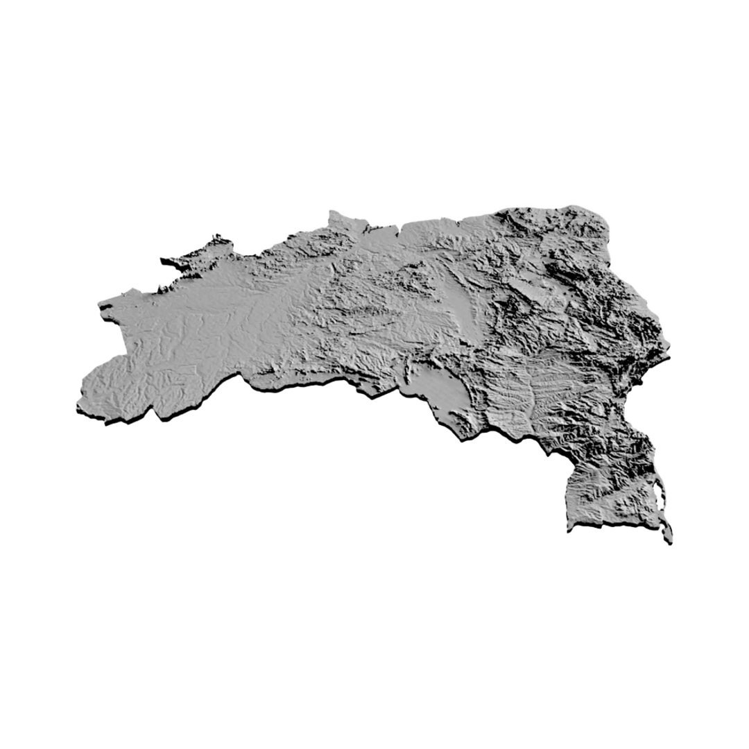 Brazil Terrain Map detail view, ready for 3D printing and CNC routing