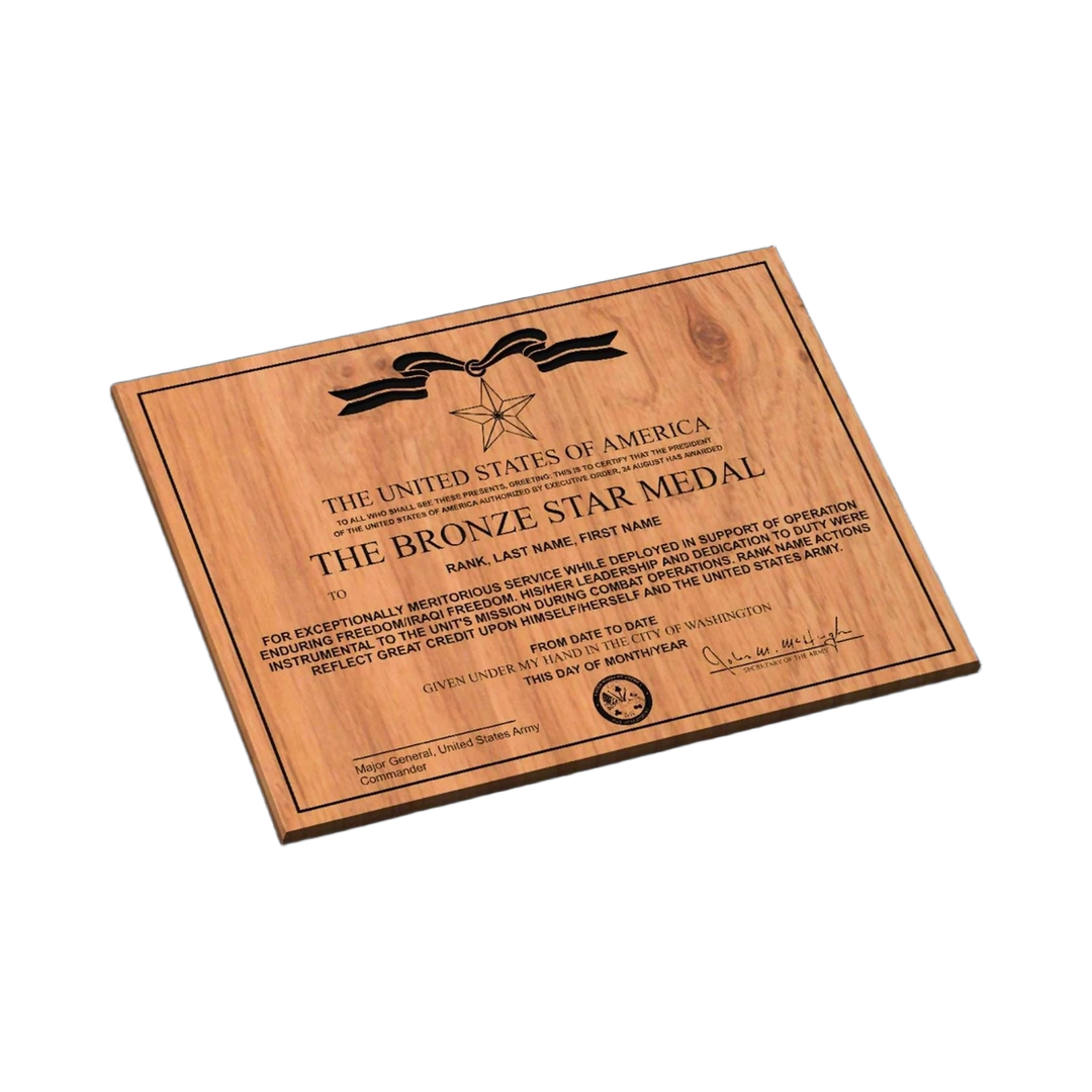 Bronze Star Military Award Plaque SVG file for laser cutting and CNC routing, LightBurn and Vectric ready