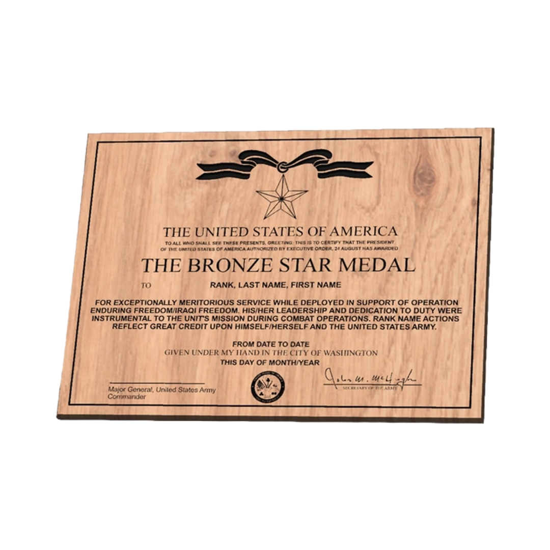 Bronze Star Military Award Plaque design preview, medals & awards