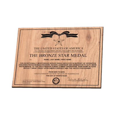 Bronze Star Military Award Plaque design preview, medals & awards