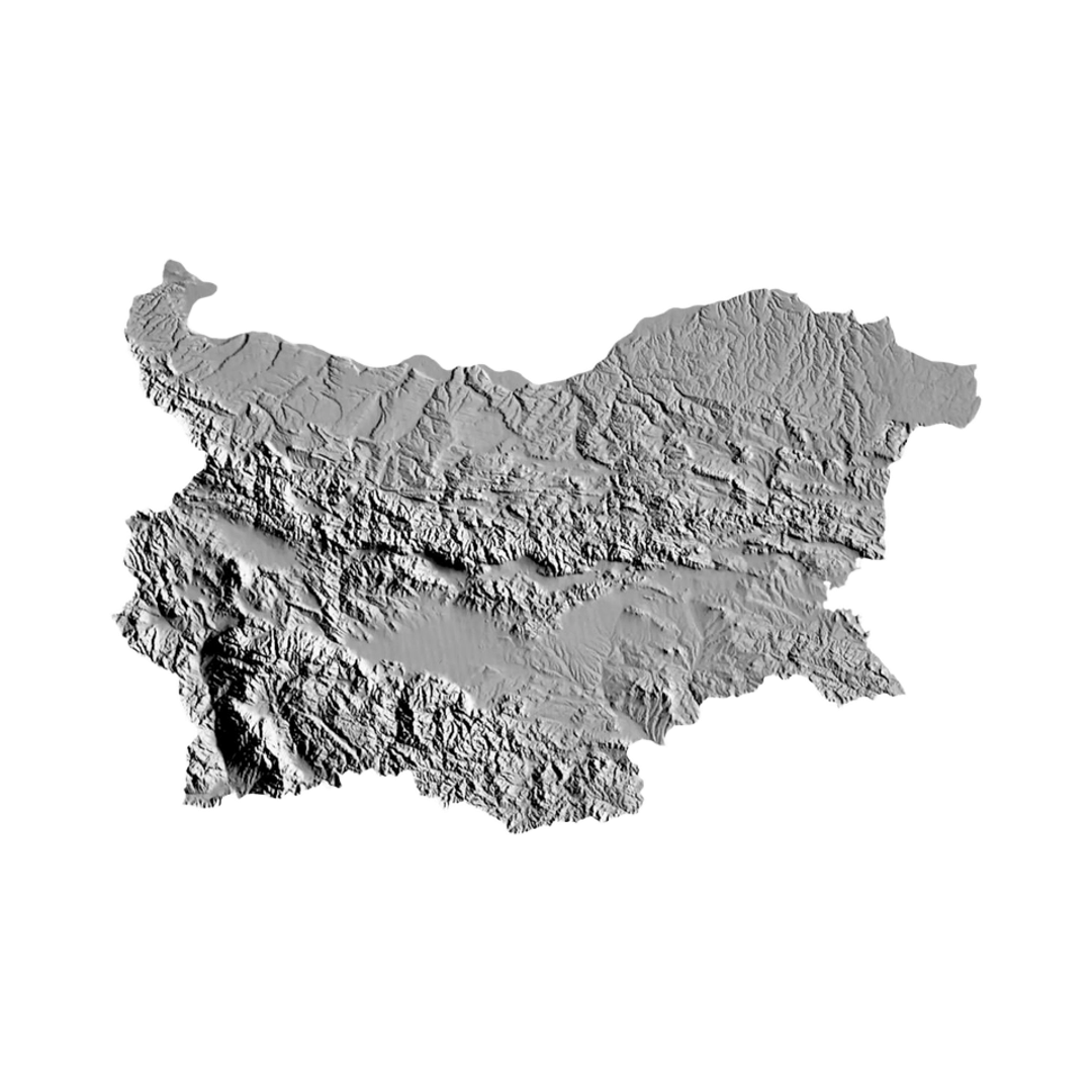 Bulgaria Terrain Map STL file for 3D printing and CNC routing, LightBurn and Vectric ready