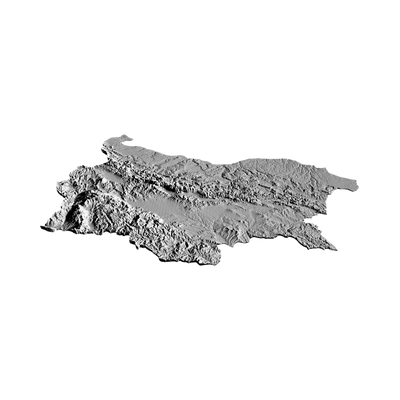 Bulgaria Terrain Map detail view, ready for 3D printing and CNC routing