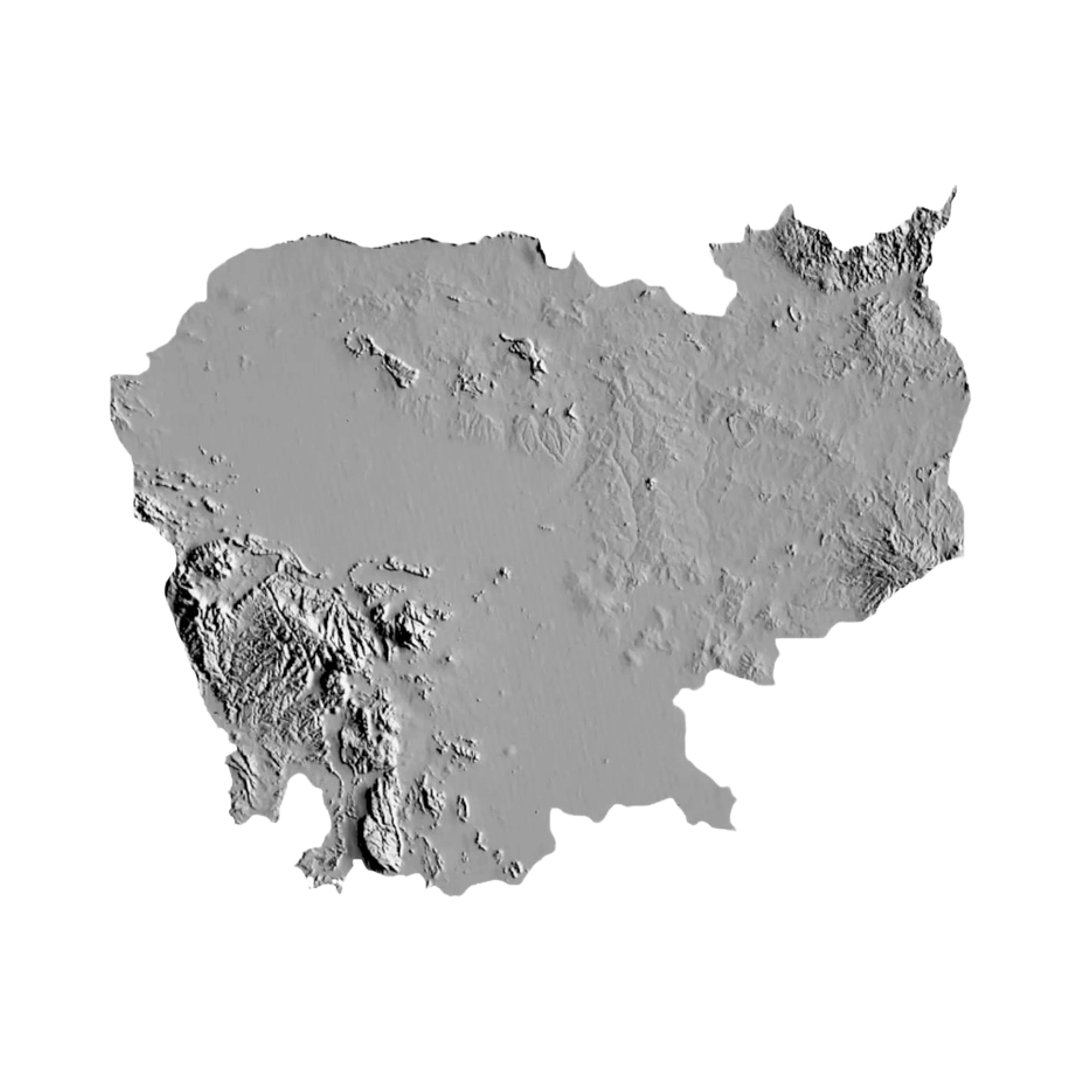 Cambodia Terrain Map STL file for 3D printing and CNC routing, LightBurn and Vectric ready