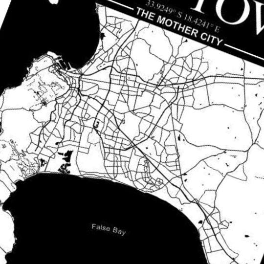 Cape Town, South Africa City Map detail view, ready for laser cutting and CNC routing