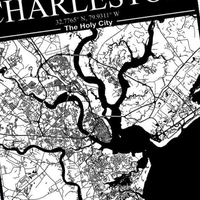 Charleston, South Carolina City Map detail view, ready for laser cutting and CNC routing