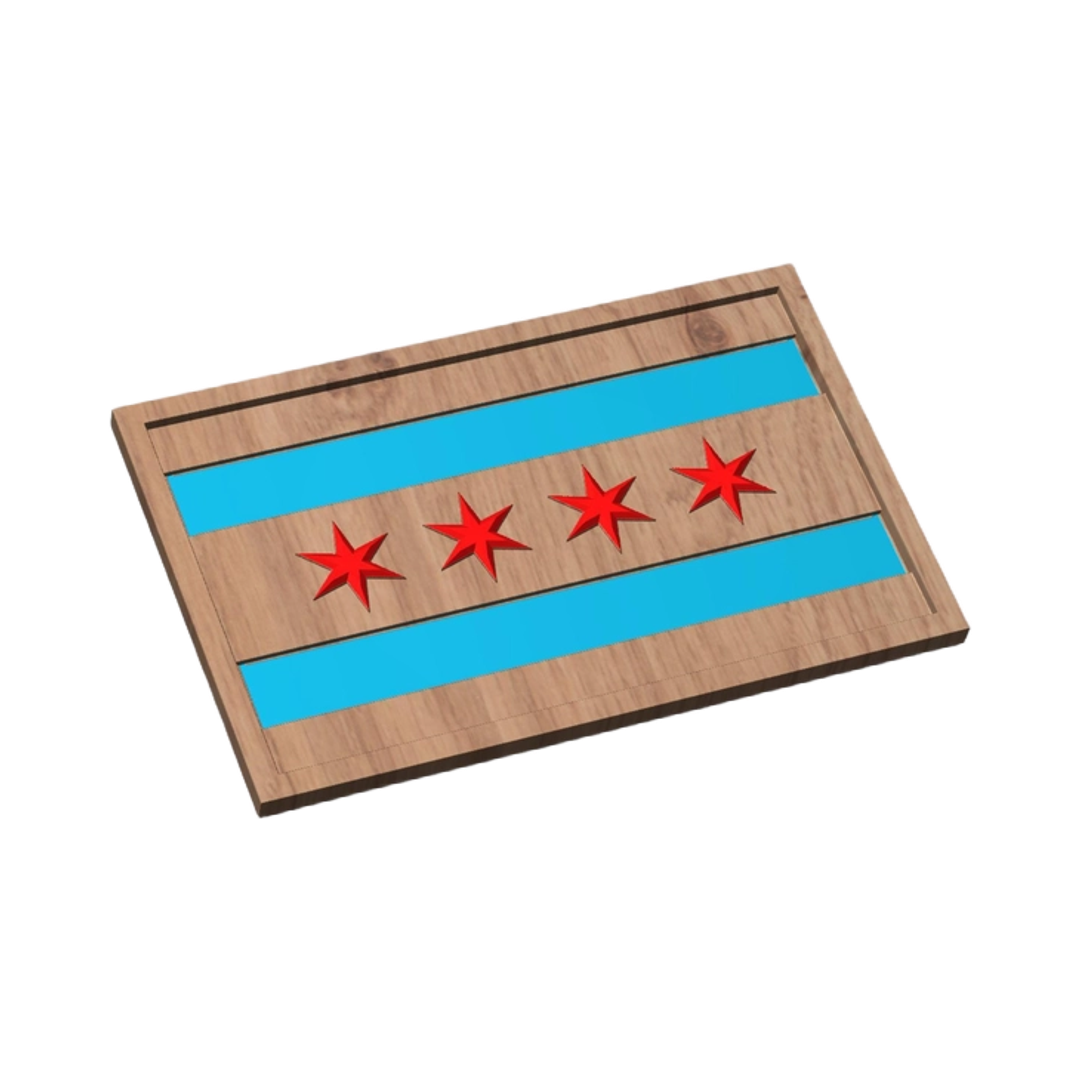 Chicago Flag STL file for 3D printing and CNC routing, LightBurn and Vectric ready