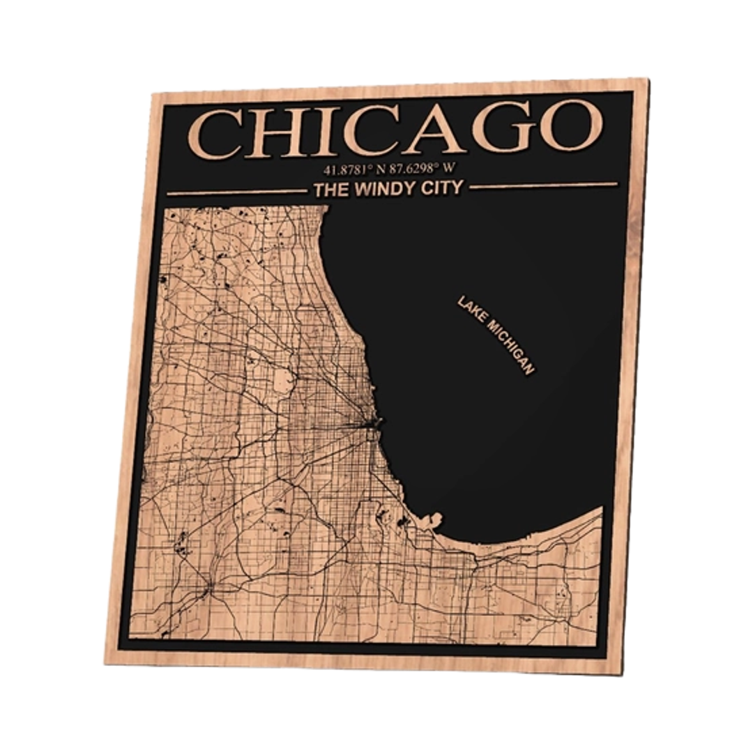 Chicago, Illinois City Map design preview, us states