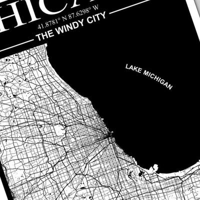 Chicago, Illinois City Map detail view, ready for laser cutting and CNC routing