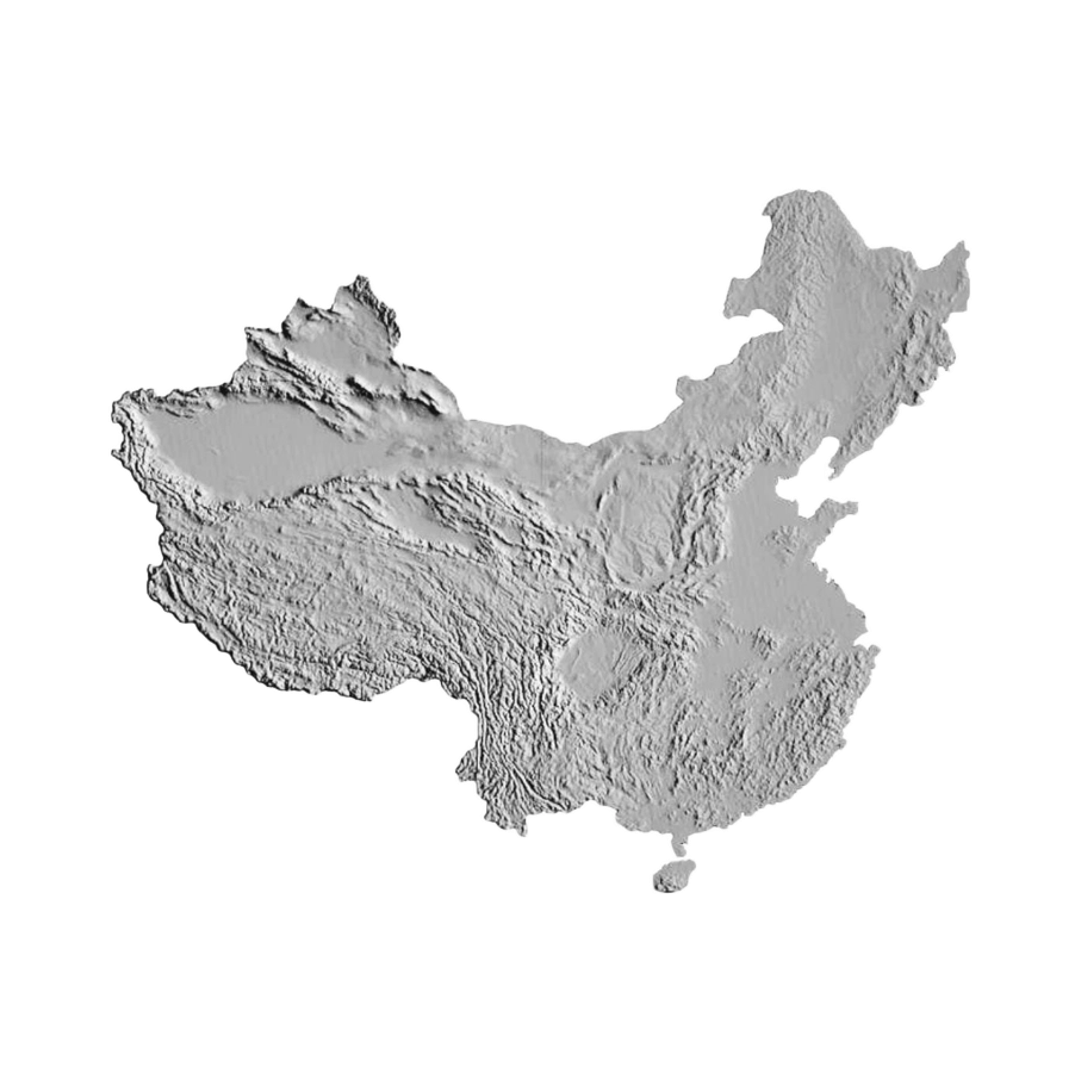 China Terrain Map STL file for 3D printing and CNC routing, LightBurn and Vectric ready