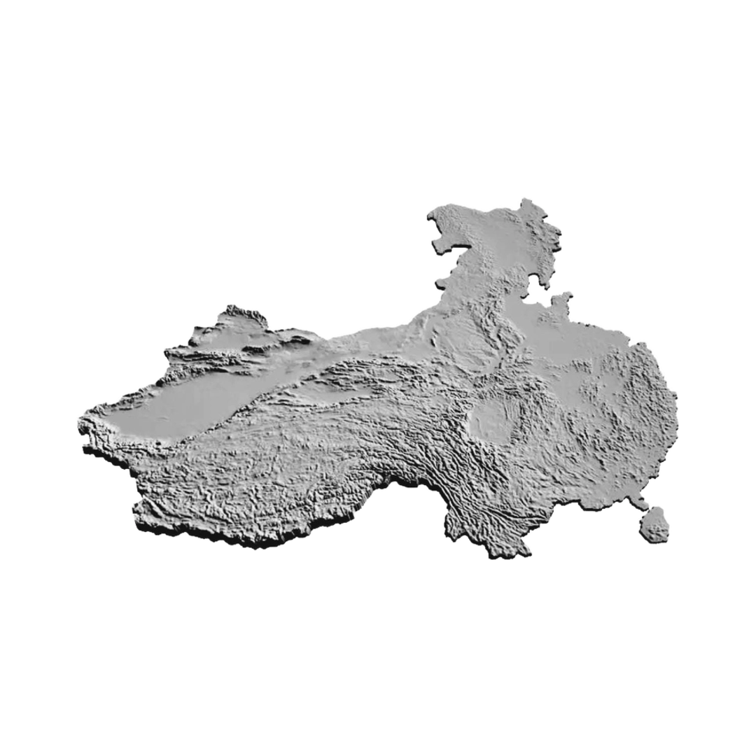 China Terrain Map detail view, ready for 3D printing and CNC routing