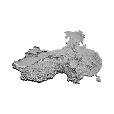 China Terrain Map detail view, ready for 3D printing and CNC routing