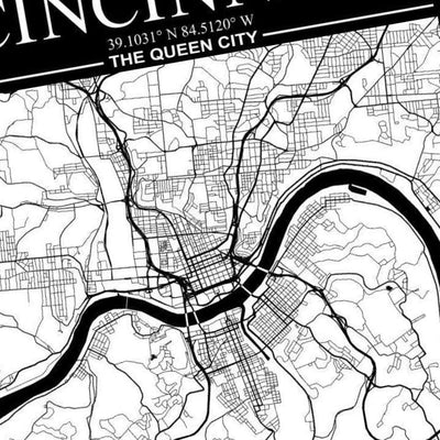 Cincinnati, Ohio City Map detail view, ready for laser cutting and CNC routing
