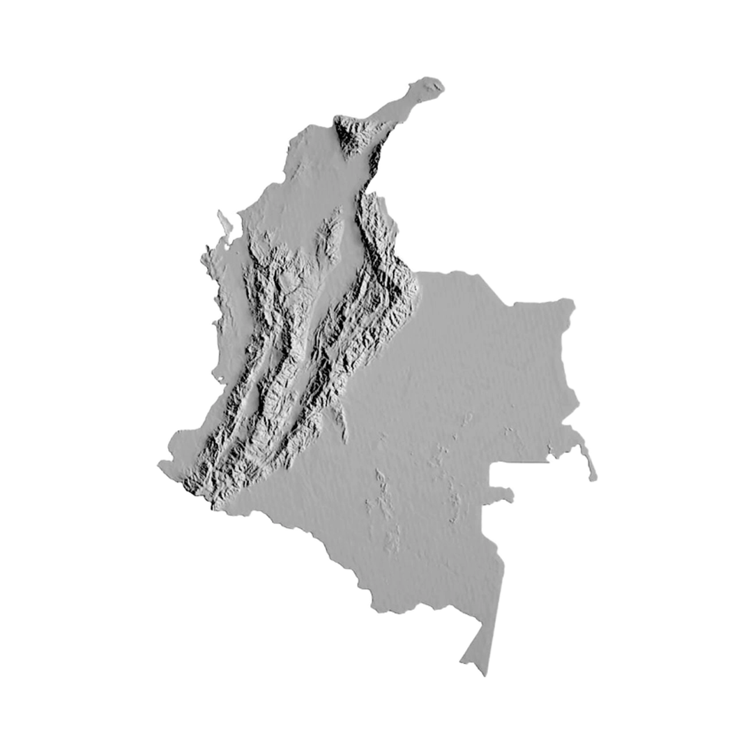 Colombia Terrain Map STL file for 3D printing and CNC routing, LightBurn and Vectric ready