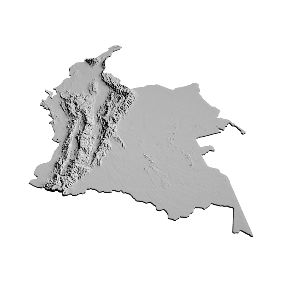 Colombia Terrain Map detail view, ready for 3D printing and CNC routing