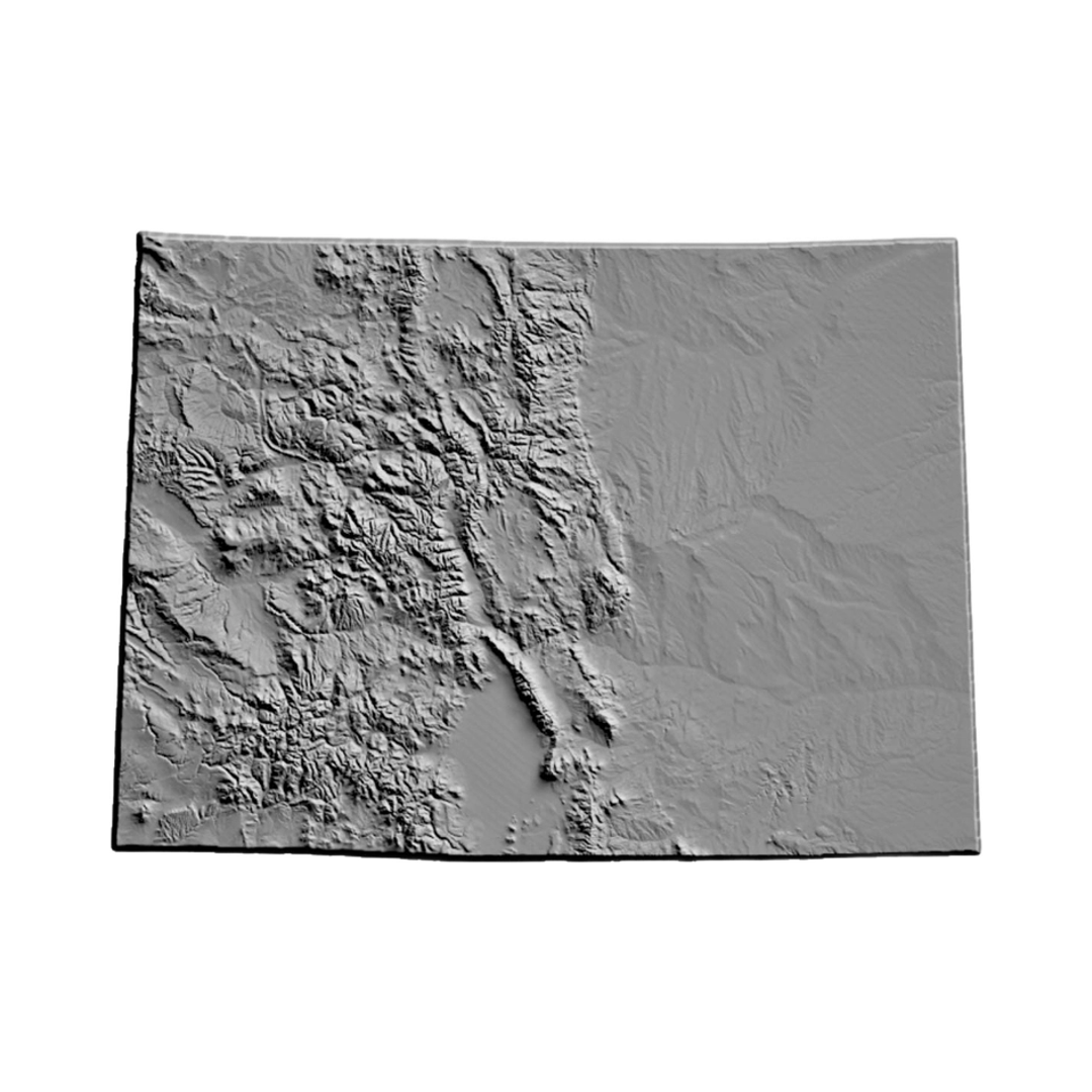 Colorado Terrain Map STL file for 3D printing and CNC routing, LightBurn and Vectric ready