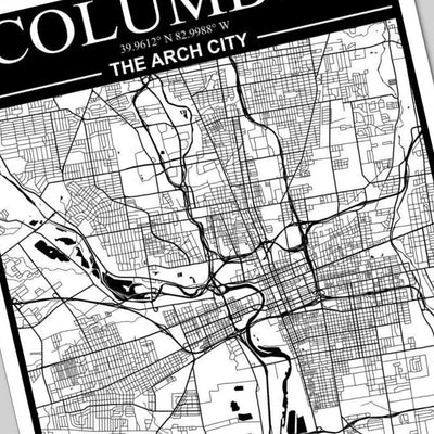 Columbus, Ohio City Map detail view, ready for laser cutting and CNC routing