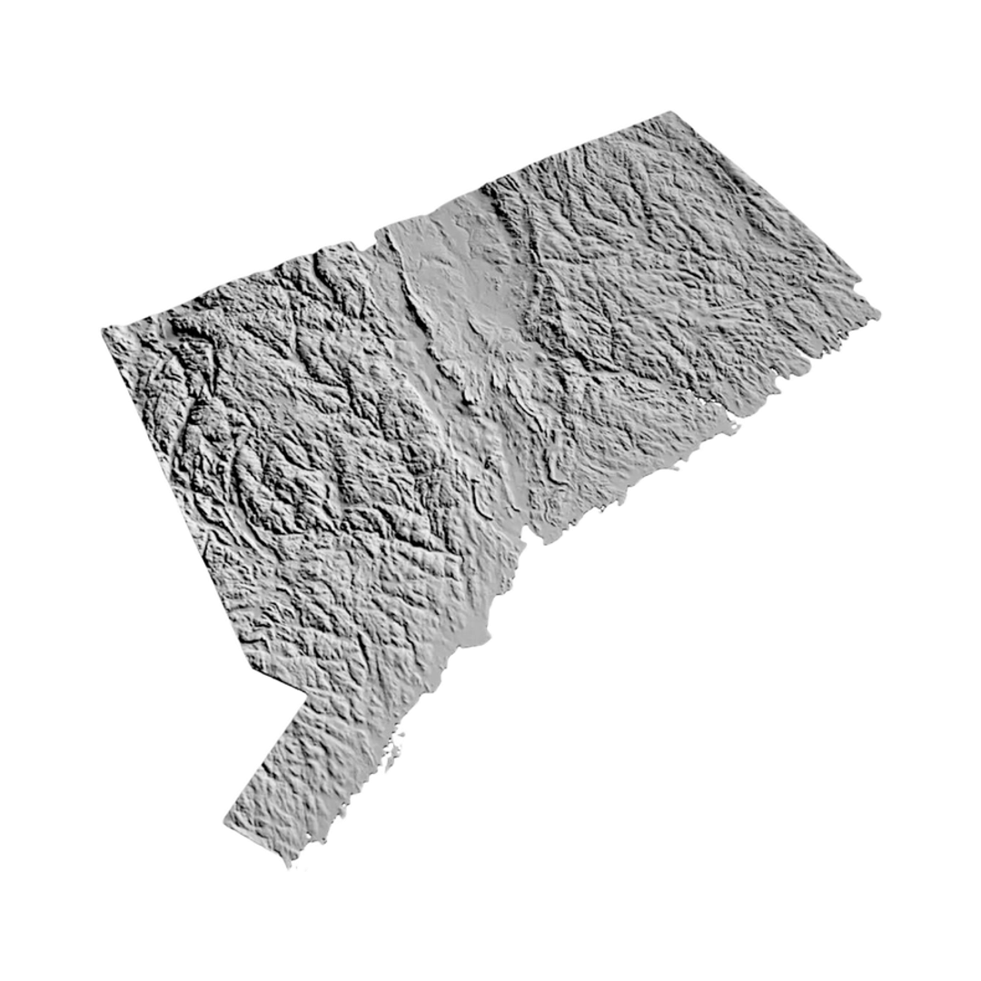 Connecticut 3D detail view, ready for 3D printing and CNC routing