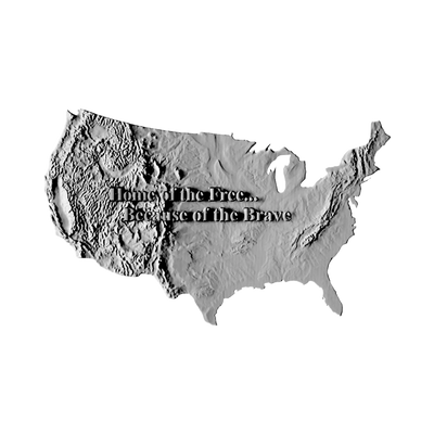 Continental U.S. Terrain Map STL file for 3D printing and CNC routing, LightBurn and Vectric ready