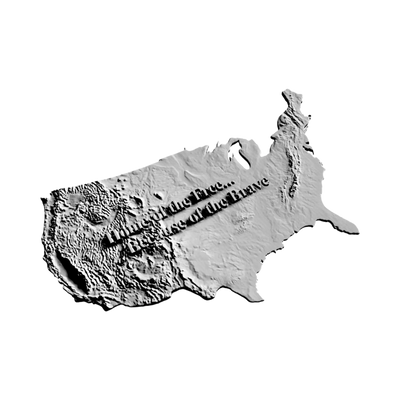 Continental U.S. Terrain Map detail view, ready for 3D printing and CNC routing
