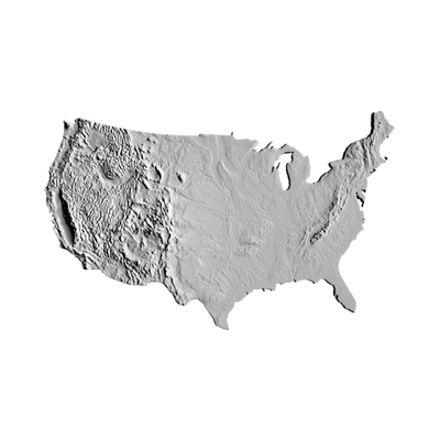 Continental U.S. Terrain Map STL file for 3D printing and CNC routing, LightBurn and Vectric ready