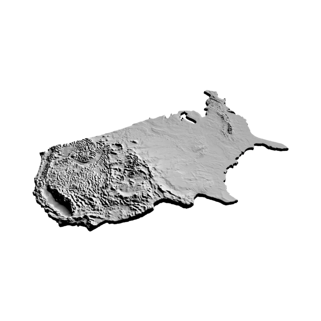 Continental U.S. Terrain Map design preview, countries & world