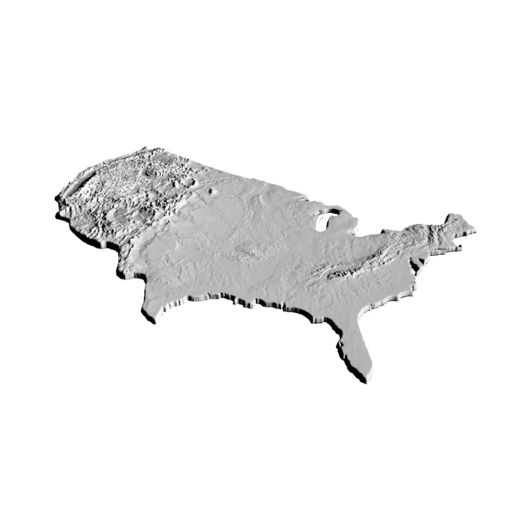 Continental U.S. Terrain Map detail view, ready for 3D printing and CNC routing