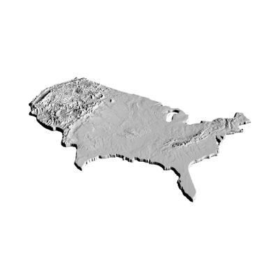 Continental U.S. Terrain Map detail view, ready for 3D printing and CNC routing