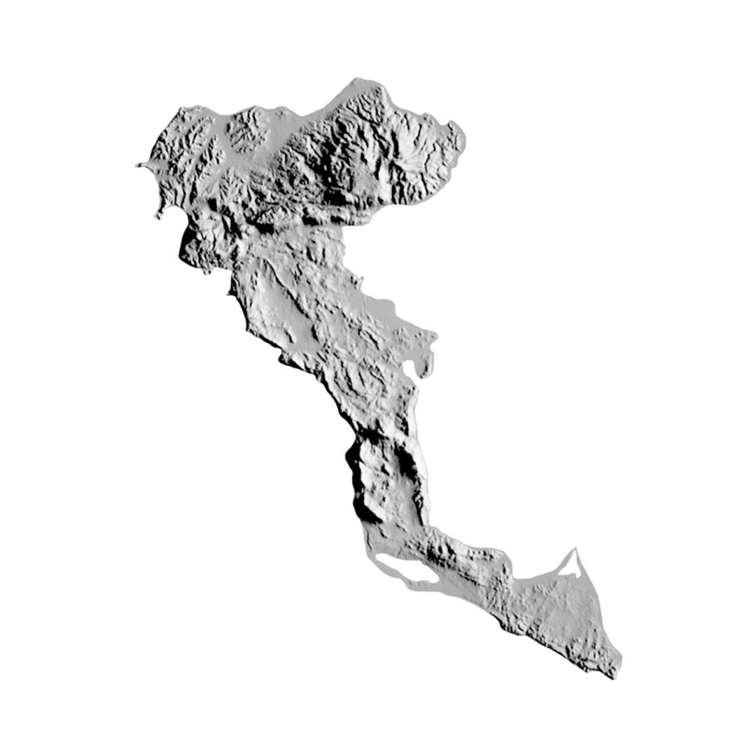 Corfu, Greece Terrain Map STL file for 3D printing and CNC routing, LightBurn and Vectric ready
