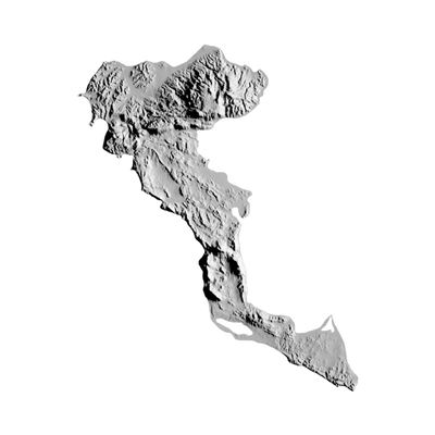 Corfu, Greece Terrain Map STL file for 3D printing and CNC routing, LightBurn and Vectric ready