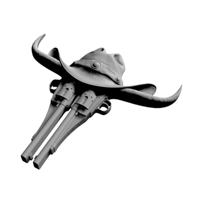 Cowboy Hat & Revolvers detail view, ready for 3D printing and CNC routing