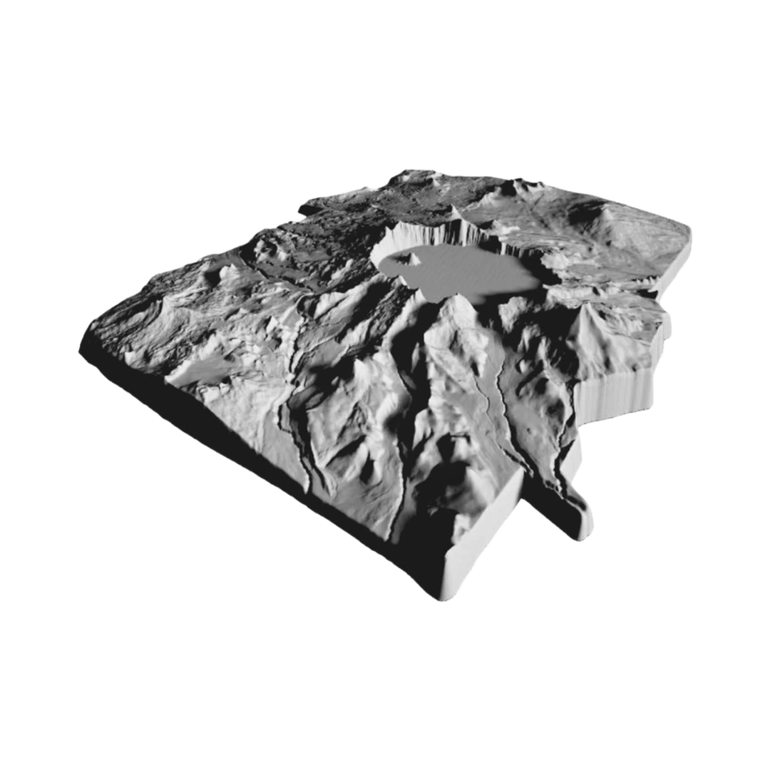 Crater Lake National Park Terrain Map detail view, ready for 3D printing and CNC routing